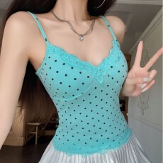 批发夏季甜辣风提花印花吊带背心女修身一体式带胸垫百搭上衣