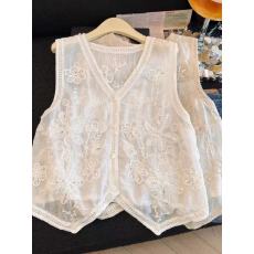 批发有货 亮片马甲女时髦洋气外穿无袖坎肩背心夏季外搭重工刺绣上衣