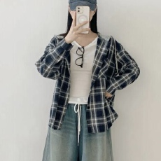 批发大量货 外单爆款连帽<b class='q'>格子衬衫</b>