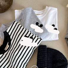 批发纯棉男女儿童t恤长袖2026新款条纹刺绣卡通中小童打底衫上衣春<b class='q'>秋</b>
