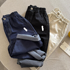 批发儿童装水洗<b class='q'>牛仔裤</b>2026夏季新款百搭男女孩潮牌刺绣宽松阔腿裤子潮