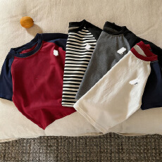 批发纯棉儿<b class='q'>童装</b>t恤短袖男女2026<b class='q'>新款</b>插色条纹潮牌内搭上衣打底衫春秋