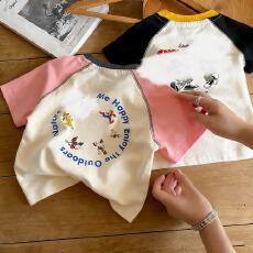 批发纯棉儿童短袖T恤夏2026新款撞色趣味卡通动漫百搭男女孩童装上衣