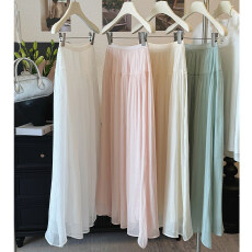 批发仙美飘逸~流光纱半身裙女温柔气质坠感<b class='q'>拖地</b><b class='q'>长裙</b>气质拼接半身裙