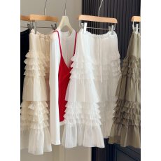 批发法式少女感抽褶网纱蛋糕裙 小个子温柔风荷叶边蓬蓬<b class='q'>半身</b>裙A字<b class='q'>中裙</b>