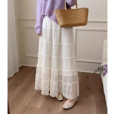 批发法式拼接木耳边白色<b class='q'>半身裙</b>女2026新款夏季显瘦高腰半裙蛋糕<b class='q'>长裙女</b>