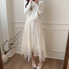 批发2026春季新款松紧高腰显瘦<b class='q'>蕾丝</b>钩花不规则半身裙女a字裙