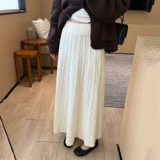 批发针织压褶半身裙女2026秋<b class='q'>冬</b>气质松紧腰垂感a字中长裙