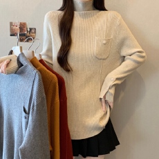 批发实拍<b class='q'>大码</b>秋冬<b class='q'>韩版</b>软糯宽松半高领设计感安迪绒针织打底衫毛衣女