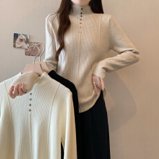 批发实拍<b class='q'>大码</b>新款设计感半高领加厚一体绒毛衣女显瘦<b class='q'>针织衫</b>保暖上衣