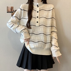 批发实拍大码半高领提花设计感软糯长袖条纹针织衫秋冬<b class='q'>欧根纱</b>时尚<b class='q'>上衣</b>