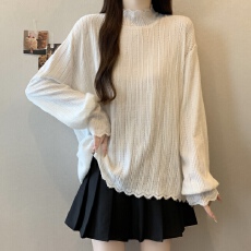 批发实拍<b class='q'>大码</b>胖MM秋冬新款半高领纹理感宽松显瘦遮肉长袖T恤百搭上衣