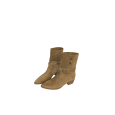 批发法式小众两穿粗跟皮带扣短筒靴女秋冬新款复古经典套筒绒面瘦瘦靴