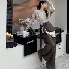 批发慵懒高级感时尚套<b class='q'>装</b>斜肩设计感小众chic别致上衣女阔腿<b class='q'>裤</b><b class='q'>搭</b>屁帘