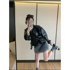 批发法式INS风少女风休闲风2025秋季新款时尚套装外套<b class='q'>皮衣</b>性感半裙女