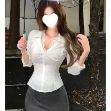 批发蕾丝拼接性感长袖衬衫女秋纯欲收腰上衣设计感修身包臀小短裙套<b class='q'>装</b>