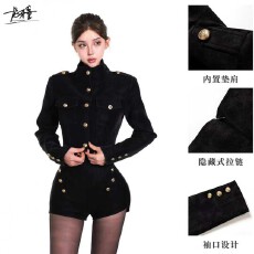 批发性感气质御姐飒酷简约外套上衣高腰显瘦短裤秋季新款女装两件套潮