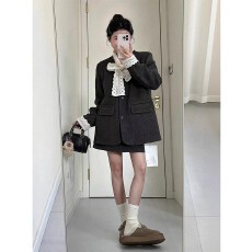 批发2025超火冬装一整套韩系<b class='q'>蕾丝</b>领<b class='q'>西装外套</b>短裙两件套女通勤气质套装