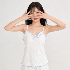 批发甜美日韩系少女碎花蕾丝睡衣女夏季带胸垫可外穿家居服纯欲休闲风