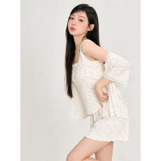 批发韩国ins甜美碎花三件套睡衣夏季<b class='q'>蕾丝</b>边网红家居服外穿睡衣女休闲