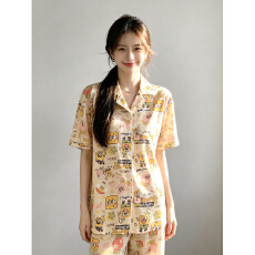 批发带胸垫甜美新款夏季短袖短裤家居服可外穿睡衣女ins日系卡通套装