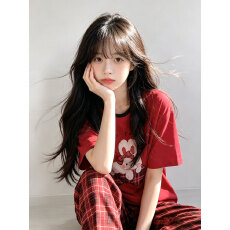 批发新款纯棉<b class='q'>睡衣</b>女夏季<b class='q'>短袖</b>短裤长裤三件套可外穿可爱女孩兔子家居服