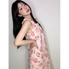 批发<b class='q'>睡裙</b>女新款夏季外穿带可拆卸胸垫中长裙水蜜桃