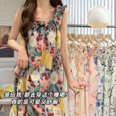 批发<b class='q'>睡裙</b>女新款夏季外穿带可拆卸胸垫中长裙油墨画