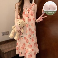 批发睡裙女<b class='q'>新款</b>夏季外穿带可拆卸胸垫中<b class='q'>长裙</b>水蜜桃