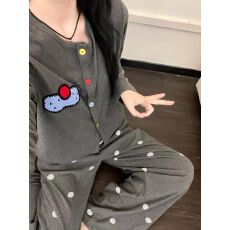 批发冬季长袖蚕丝羊绒<b class='q'>睡衣</b>女可爱刺绣酷猫系保暖绒套装