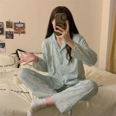 批发仿棉 甜美ins风睡衣女春秋季长袖<b class='q'>韩版</b>小清新碎花家居服套装
