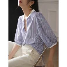 批发法式可爱刺绣小蜜蜂条纹衬衫