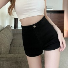 批发辣妹<b class='q'>牛仔</b><b class='q'>短裤</b><b class='q'>女</b>ins夏季2025新款高腰显瘦黑裤子紧身微弹包臀热裤