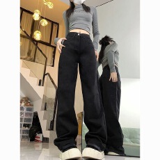 批发阔腿黑色牛仔裤女春<b class='q'>夏</b>新款高腰显瘦宽松垂感ins百搭直筒拖地裤子