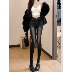 批发<b class='q'>弹力</b>好面料~紧身牛仔裤女黑灰色九分小脚裤显腿长辣妹<b class='q'>铅笔裤</b>子