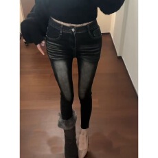 批发2026新款黑灰弹力紧身小脚牛仔裤女<b class='q'>高腰</b>显瘦气质修身铅笔九分裤子