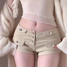 批发2026春夏新款工装牛仔短裤女热裤小个子低腰显瘦弹力直筒阔腿裤子