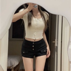 批发辣妹复古工装短裤女夏季新款百搭<b class='q'>修身</b>显瘦口袋设计感小众低腰裤女