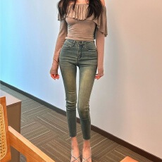 批发美式复古怀旧蓝小脚<b class='q'>铅笔裤</b>女韩版ins潮早秋新款百搭九分<b class='q'>牛仔</b>裤潮