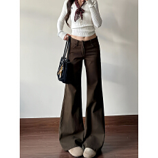 批发微喇叭咖色<b class='q'>牛仔裤</b>女美式辣妹低腰宽松显瘦<b class='q'>休闲</b>阔腿不贴腿长裤