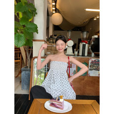 批发白波点可抹胸两穿半身裙女<b class='q'>春</b>季ins风高腰宽松独特漂亮A字裙