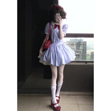 批发学院风娃娃领蓝色条纹短袖衬衫<b class='q'>连衣裙</b>子女夏季小个子收腰