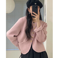 批发法式小香风<b class='q'>外套女</b>新款圆领单排扣双面呢子大衣女设计感小个子昵子