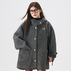 批发慵懒风连帽毛呢外套女装秋冬季新款复古高级感中<b class='q'>长款</b>加厚呢子大衣