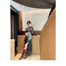 批发韩系连衣裙套装两件套吊带御姐轻熟风性感开叉长袖绝美网纱裙子