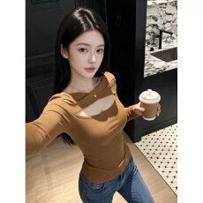 纯欲风镂空长袖T恤女辣妹修身显瘦气质上衣