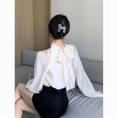 批发小香风气质蝴蝶结绑带<b class='q'>衬衫</b>女装春季2026新款小众优雅纯欲<b class='q'>长袖</b>上衣