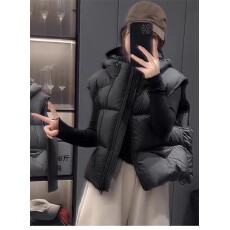 批发2025欧美秋冬季新款羽绒棉马甲女小个子连帽宽松短款泡芙马夹外套