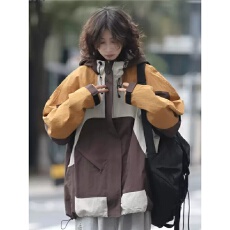 批发时尚撞色冲锋衣外套女春秋2025年<b class='q'>新款</b>秋冬季户外休闲防风<b class='q'>夹克</b>外套