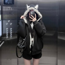 批发实拍国潮座山雕连帽棉服女2025冬新款美式设计感男女同款短款外套